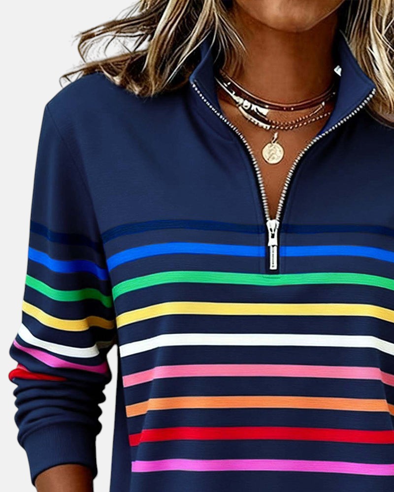 Merel | Rainbow Striped Zip Sweatshirt