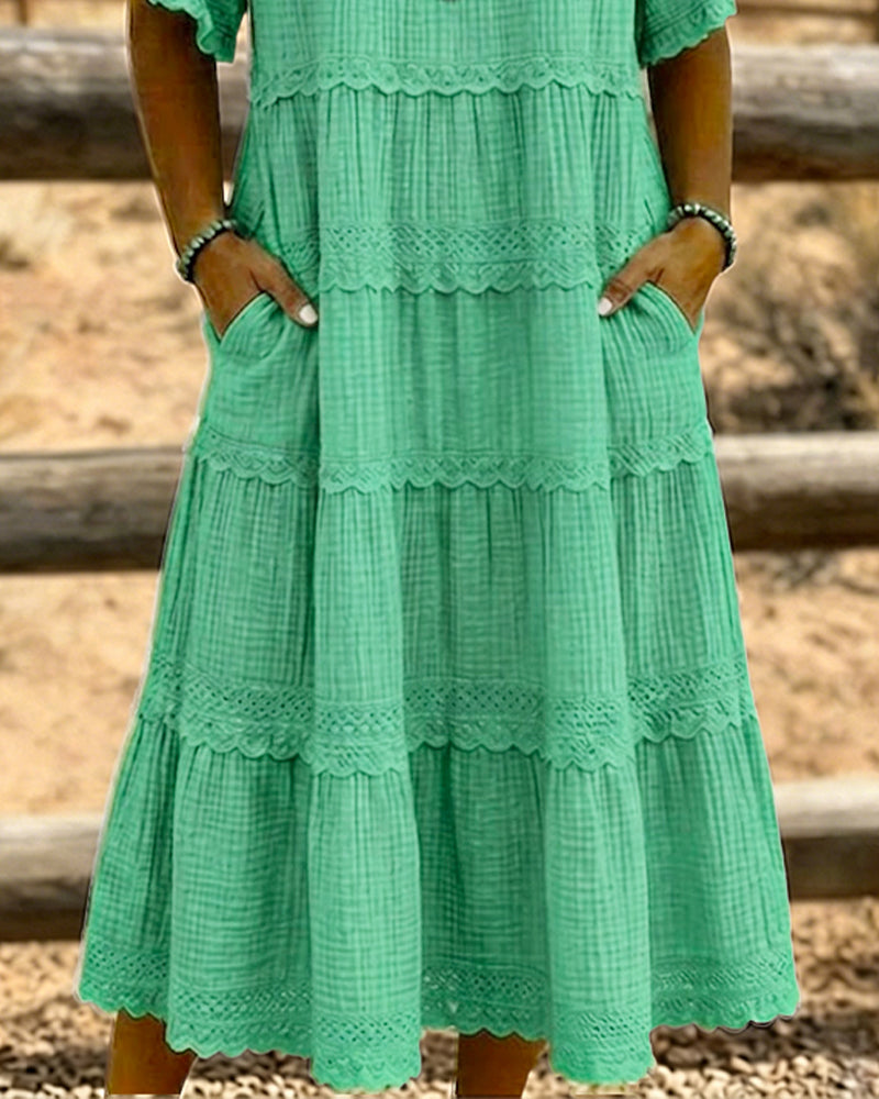 Short Sleeve Pocket Long Dress