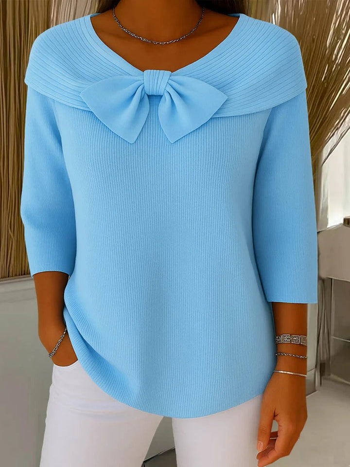 Saskia – Women's Sweater with Bow and Round Neckline