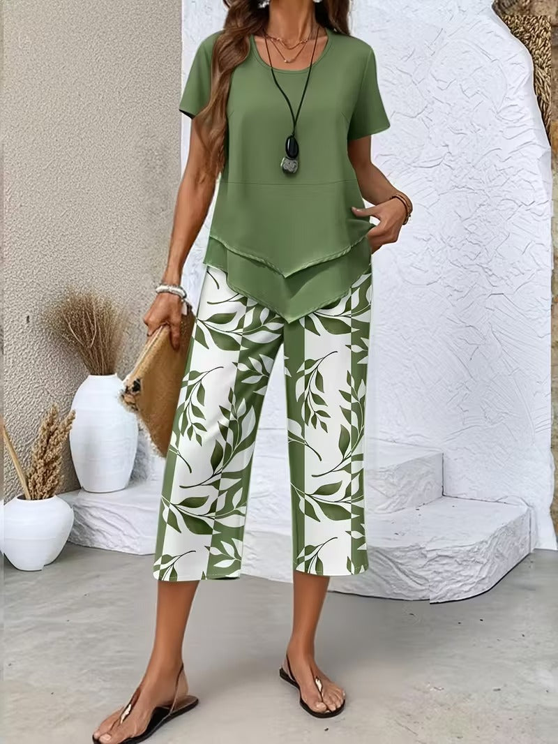 Arvessa | Casual Leaf Print Two-Piece Set